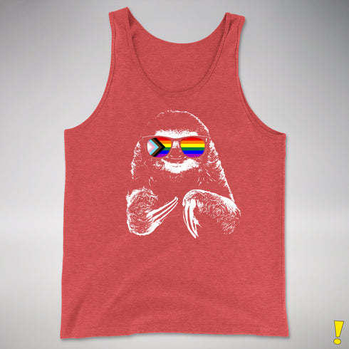 Pride Sloth LGBTQ Progress Pride Flag Sunglasses Premium Tank Top - Red Triblend